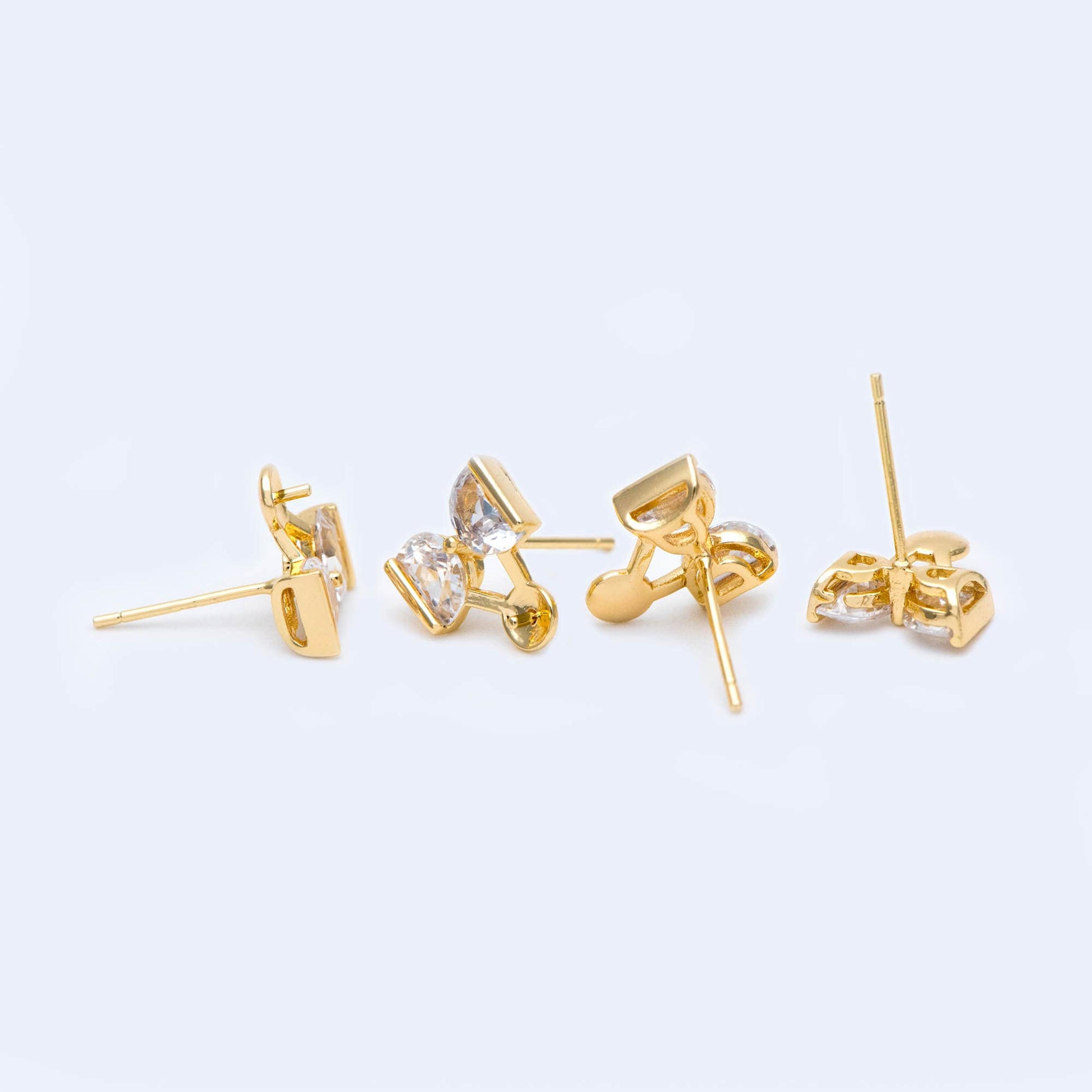 10pcs CZ Pave Bowknot Earring with Pearl Peg, Real Gold Plated Brass Stud Earrings (#GB-1116)