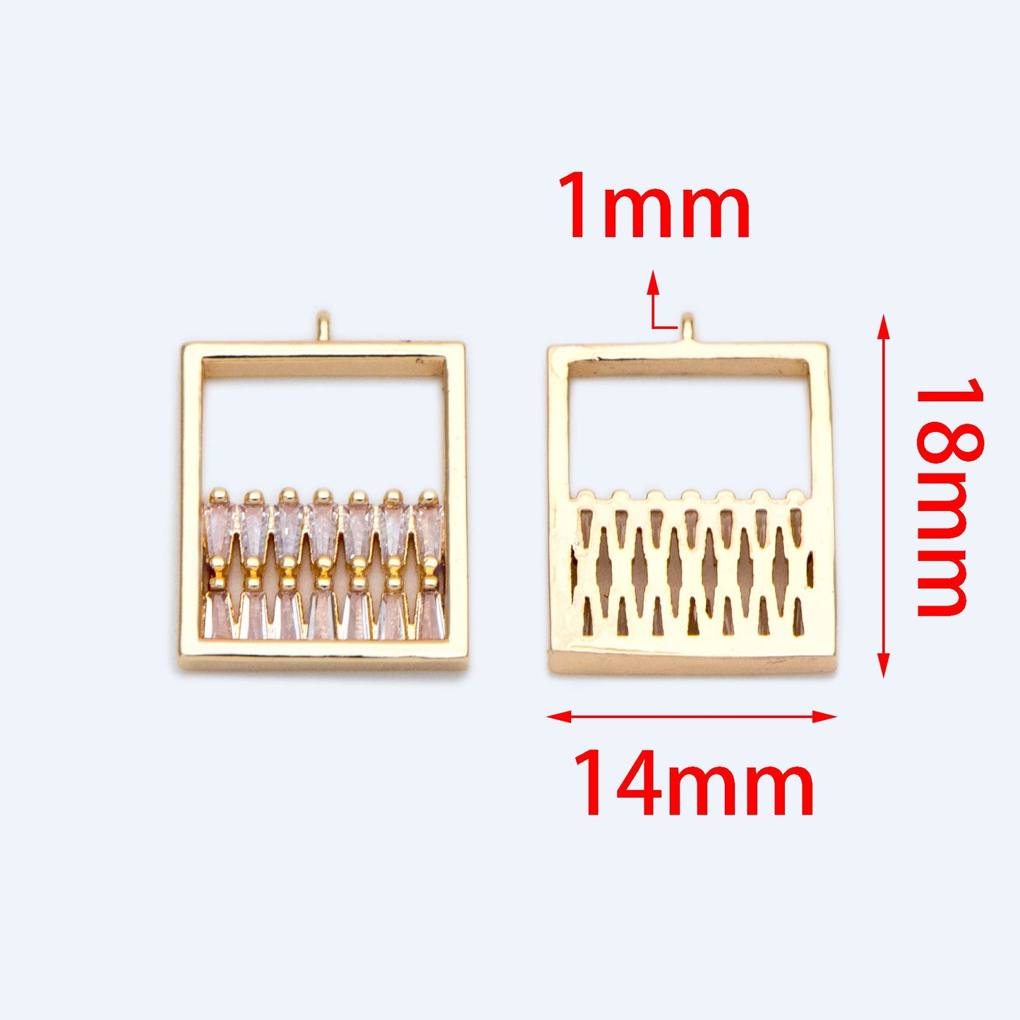 4pcs CZ paved Rectangle Charms 14x18mm, 18K Gold plated Brass, Geometric Square Pendants (GB-1262)