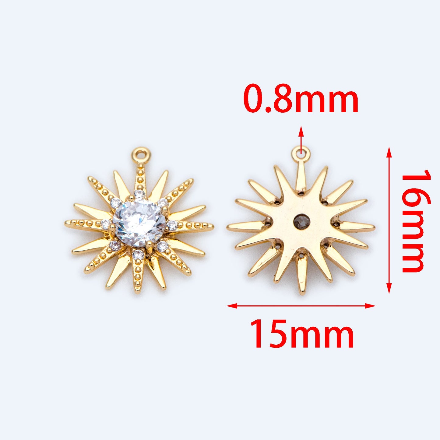 4pcs CZ Pave Gold Sun Charms 16x15mm, 18K Gold plated Brass, Sun Pendants (GB-1311-K)