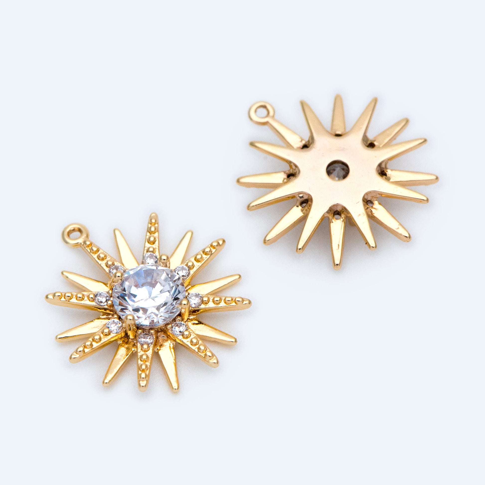 4pcs CZ Pave Gold Sun Charms 16x15mm, 18K Gold plated Brass, Sun Pendants (GB-1311-K)