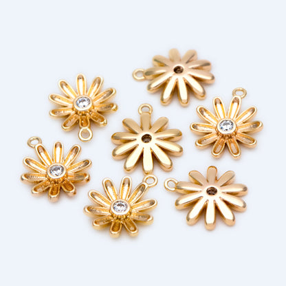 4pcs Gold CZ Flower Charms 11x10mm, 18K Real Gold plated Brass, Floral Earring Pendants (GB-321-F)