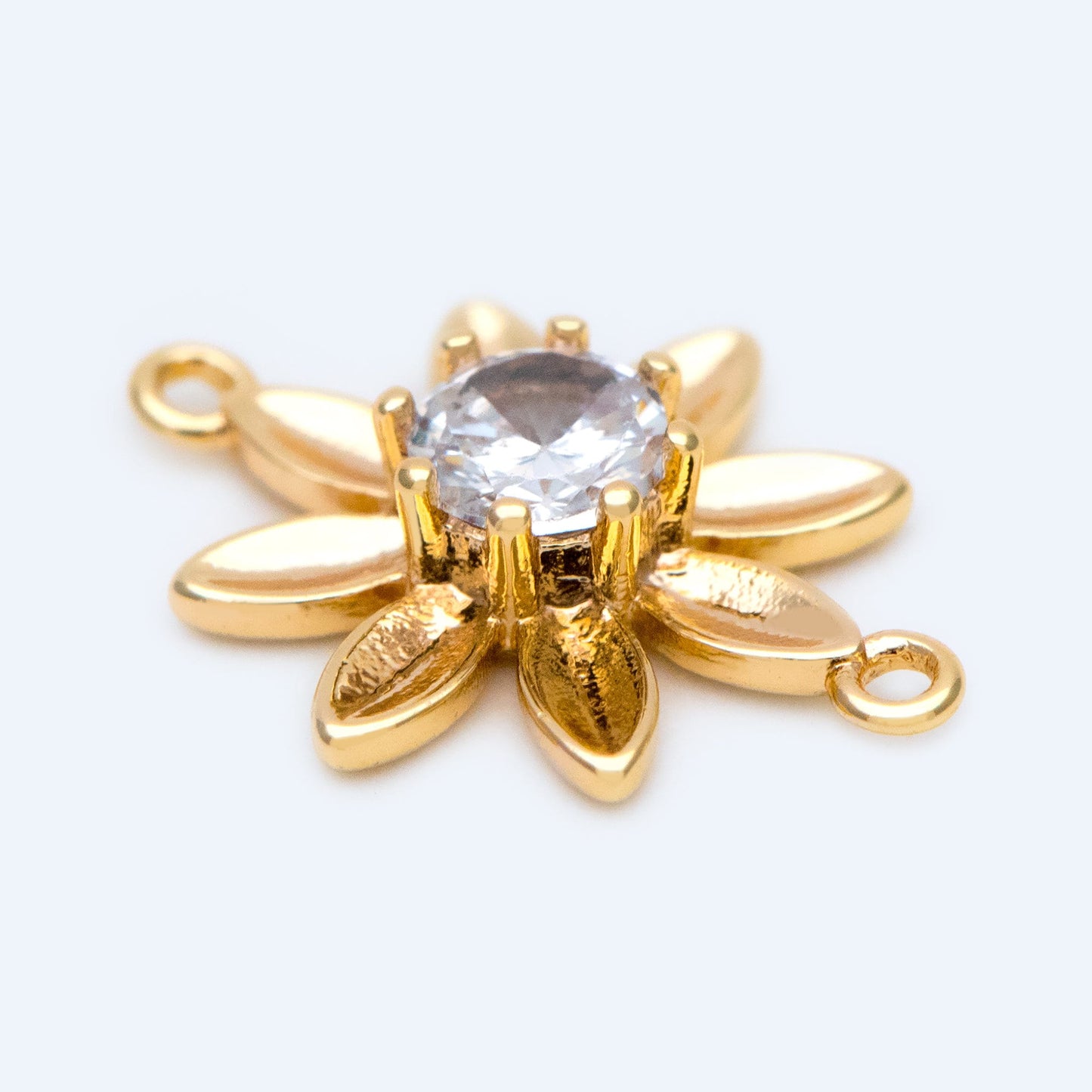 10pcs CZ Pave Gold Flower Charms 12x15mm, 18K Gold plated Brass, Floral Connector Pendants (GB-3780-I)