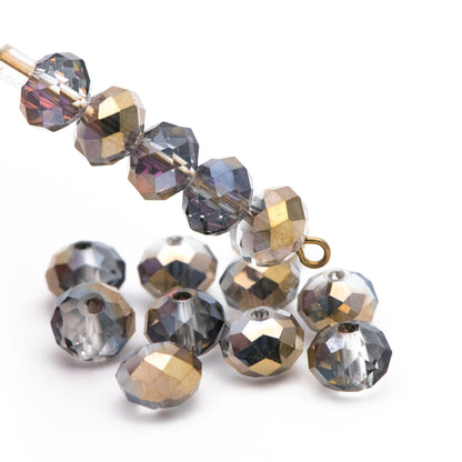 65 beads- Faceted Glass Crystal Rondelle Beads Rose& Gold 6x8mm -BZ0852