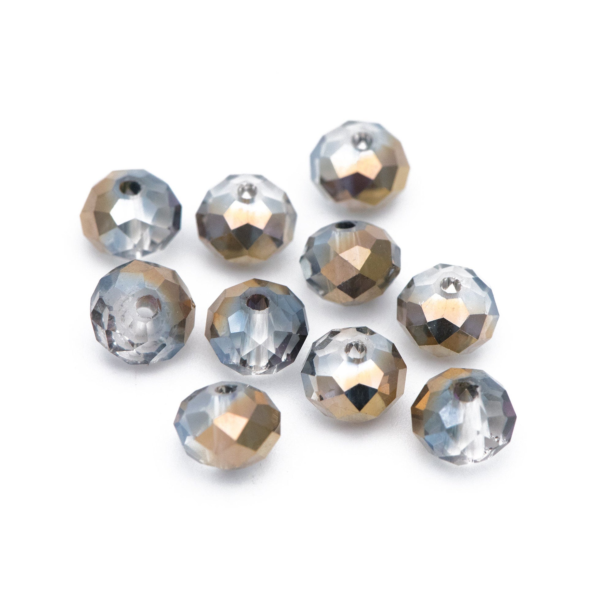 65 beads- Faceted Glass Crystal Rondelle Beads Rose& Gold 6x8mm -BZ0852