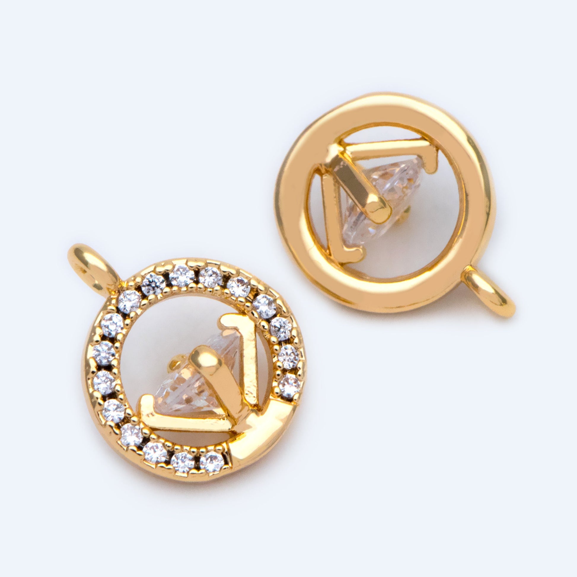 10pcs Gold plated Brass Round Diamond Charm 13x10mm, CZ pave Diamond Pendant (GB-1275)