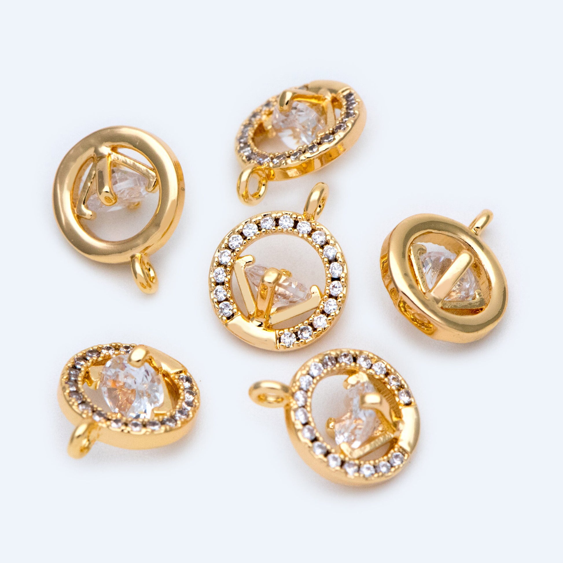 10pcs Gold plated Brass Round Diamond Charm 13x10mm, CZ pave Diamond Pendant (GB-1275)