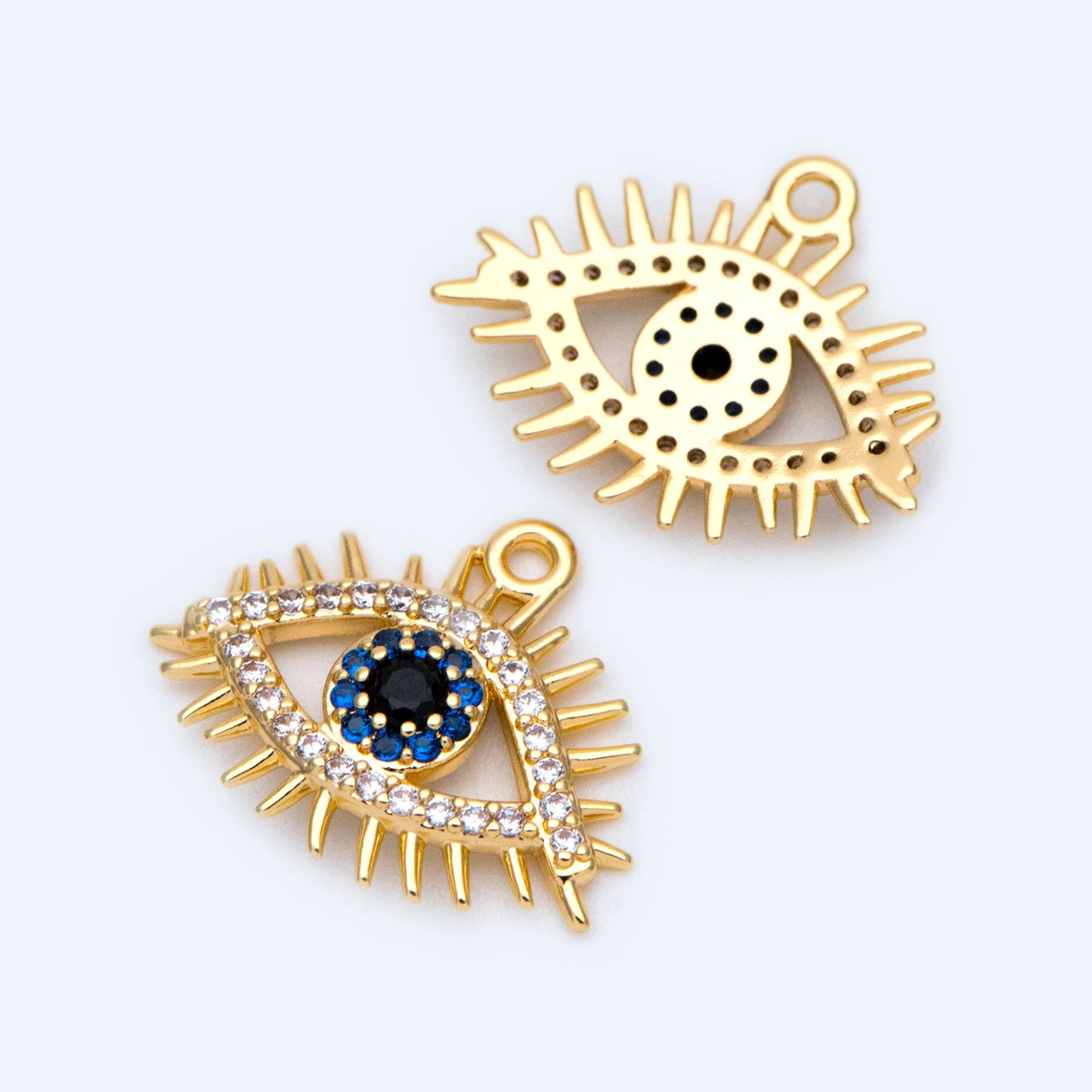 4pcs Micro Pave CZ Evil Eye Charm 17x14mm, Real Gold plated Brass Eye Charms, Cubic Zirconium Pave Eye Pendants (GB-1819-I)