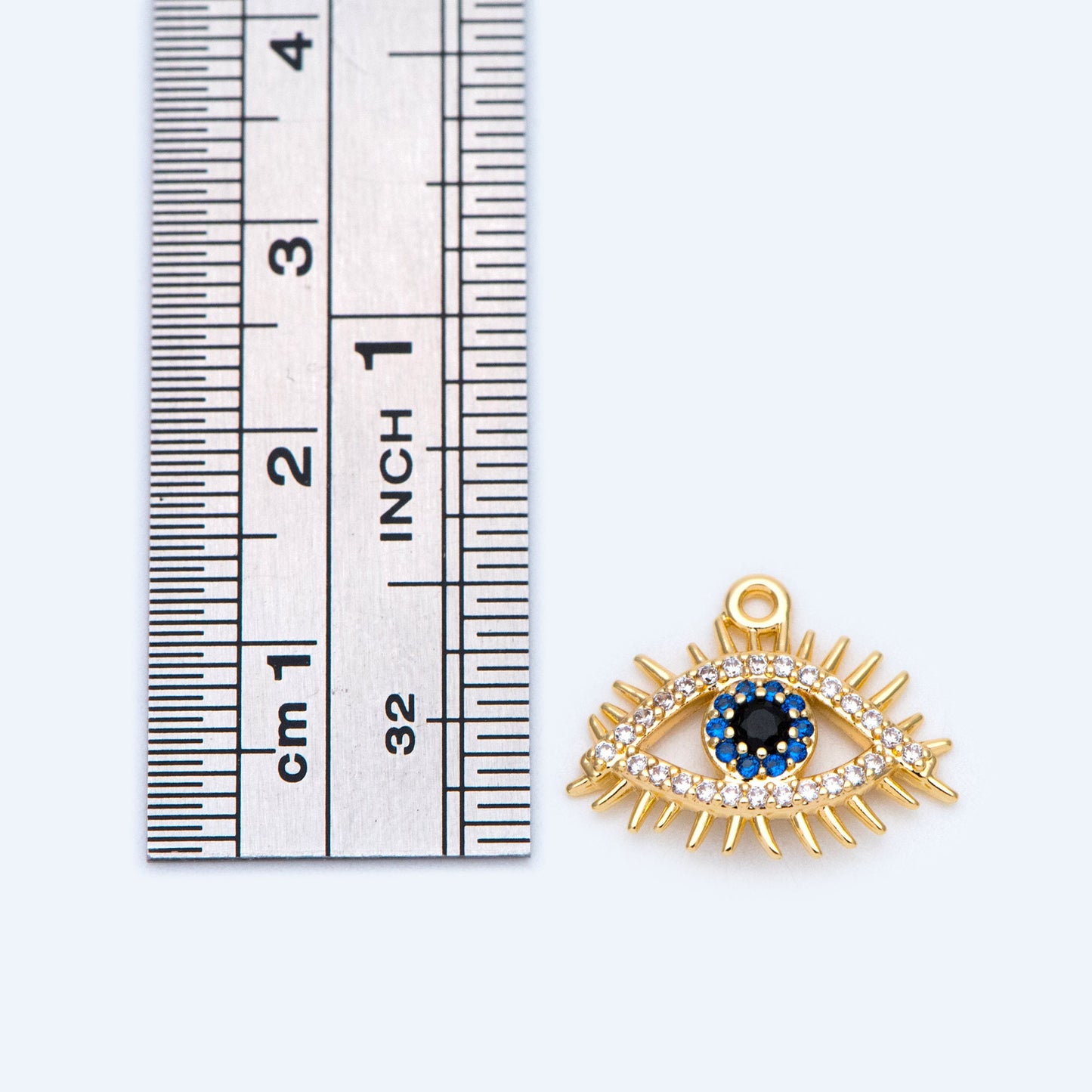 4pcs Micro Pave CZ Evil Eye Charm 17x14mm, Real Gold plated Brass Eye Charms, Cubic Zirconium Pave Eye Pendants (GB-1819-I)