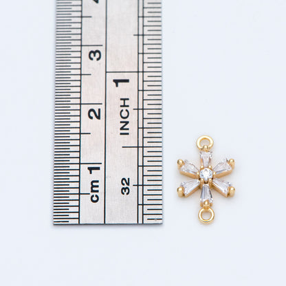 10pcs CZ Pave Gold Snowflake Connectors 14x9mm, Rhinestone Flower Connectors, bracelet Connector, earring Connector (GB-3670-D)