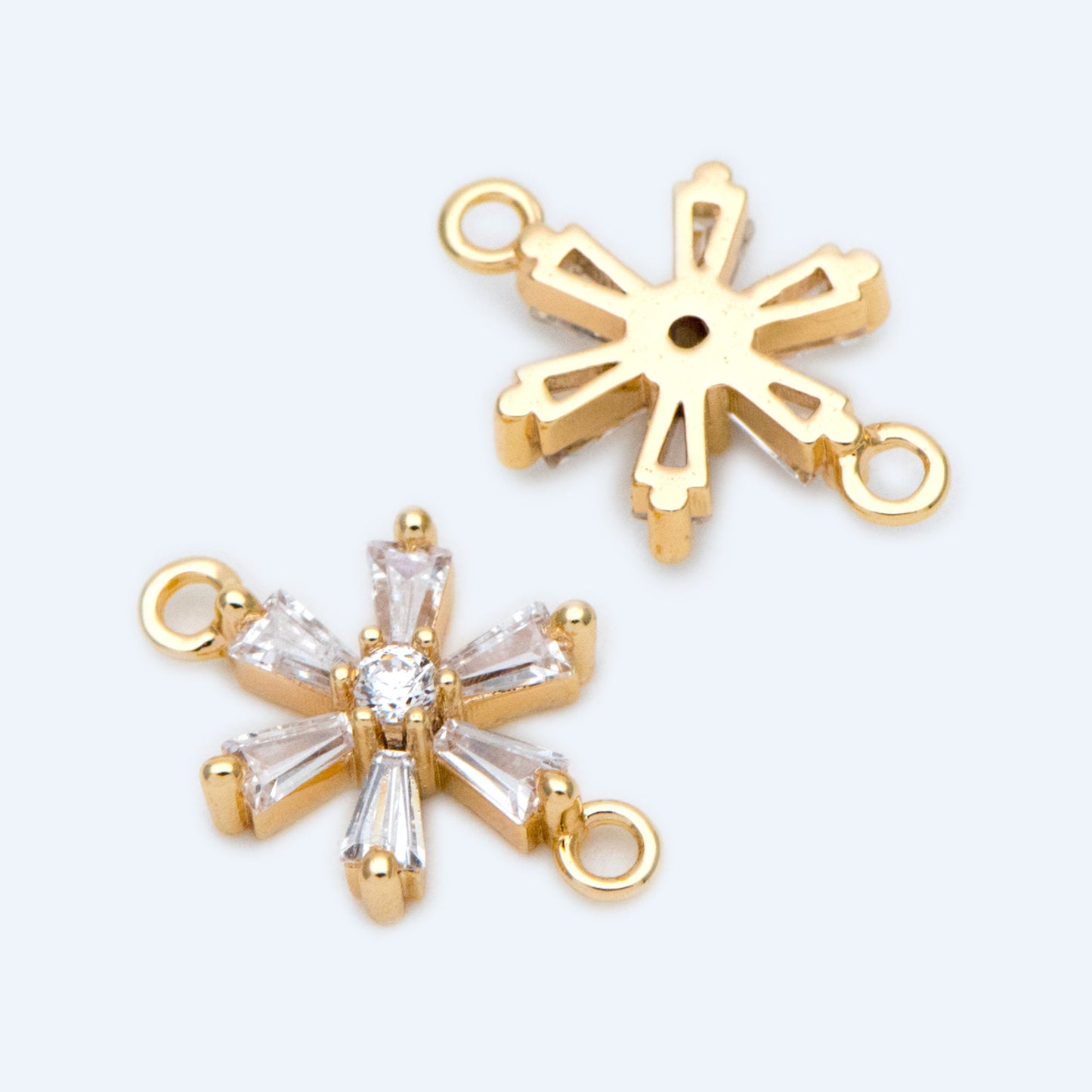 10pcs CZ Pave Gold Snowflake Connectors 14x9mm, Rhinestone Flower Connectors, bracelet Connector, earring Connector (GB-3670-D)