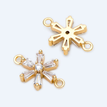 10pcs CZ Pave Gold Snowflake Connectors 14x9mm, Rhinestone Flower Connectors, bracelet Connector, earring Connector (GB-3670-D)