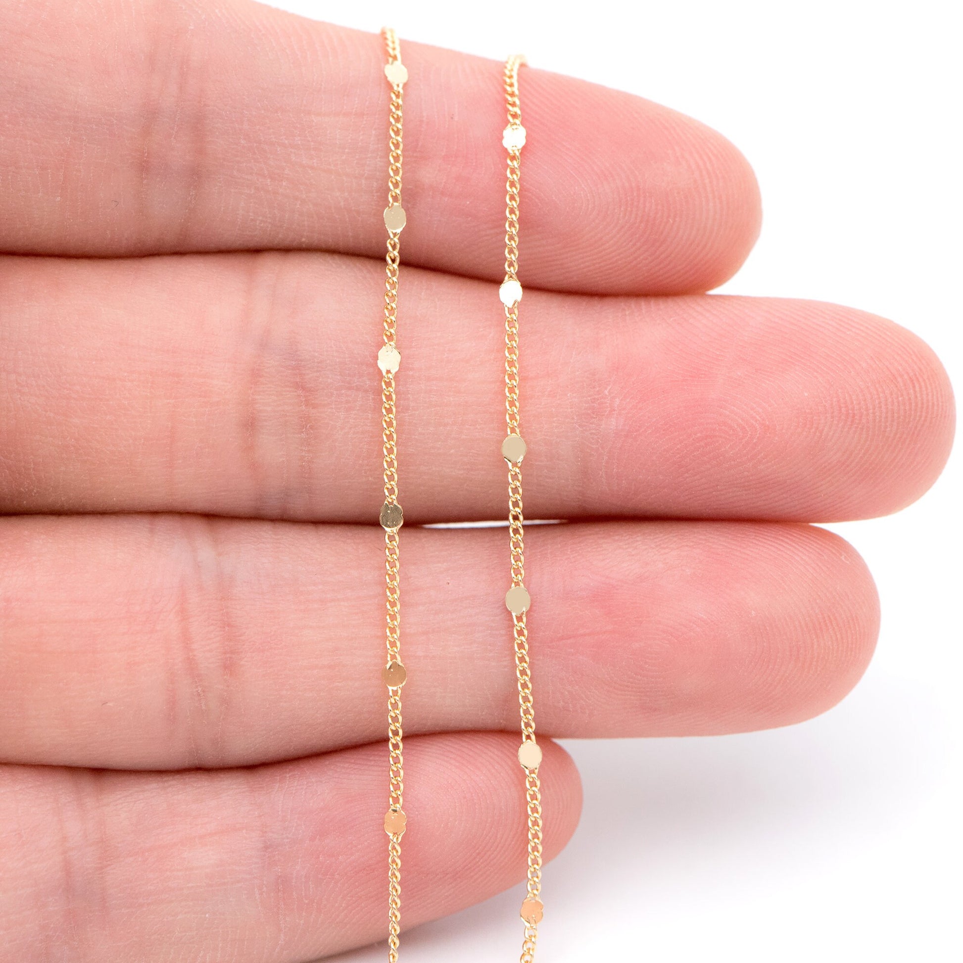 Tiny Gold/ Silver Tone Curb Chains, 0.9mm Thin Chain with 1.6mm Flat Disc, Delicate Chains for DIY Necklace (#LK-240)/ 1 Meter=3.3 ft