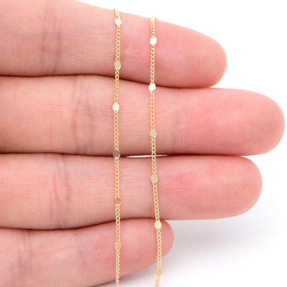 Tiny Gold/ Silver Tone Curb Chains, 0.9mm Thin Chain with 1.6mm Flat Disc, Delicate Chains for DIY Necklace (#LK-240)/ 1 Meter=3.3 ft