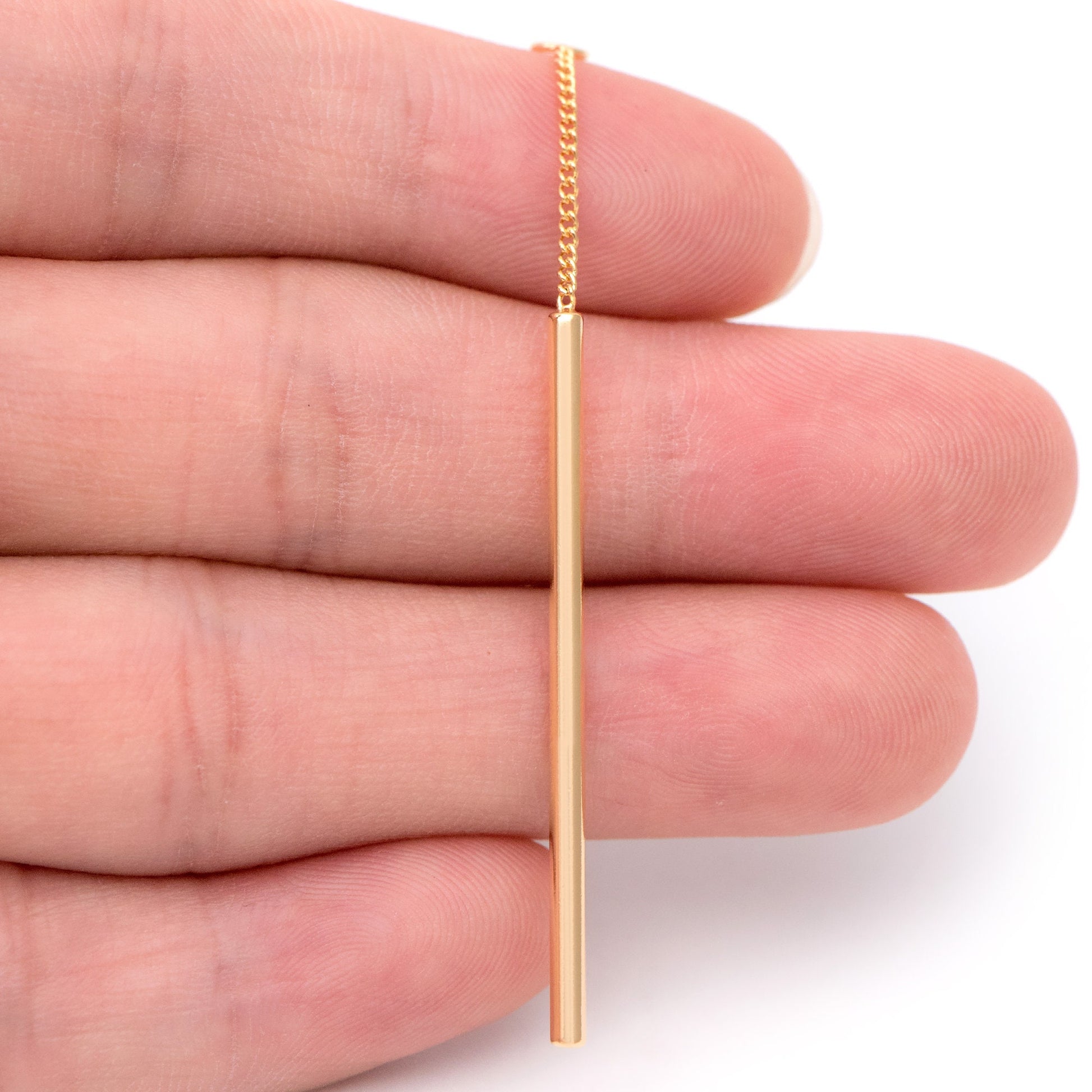 10pcs Long Bar Charms 63mm, Gold/ Rhodium plated Brass Stick Pendants (GB-1279-D)