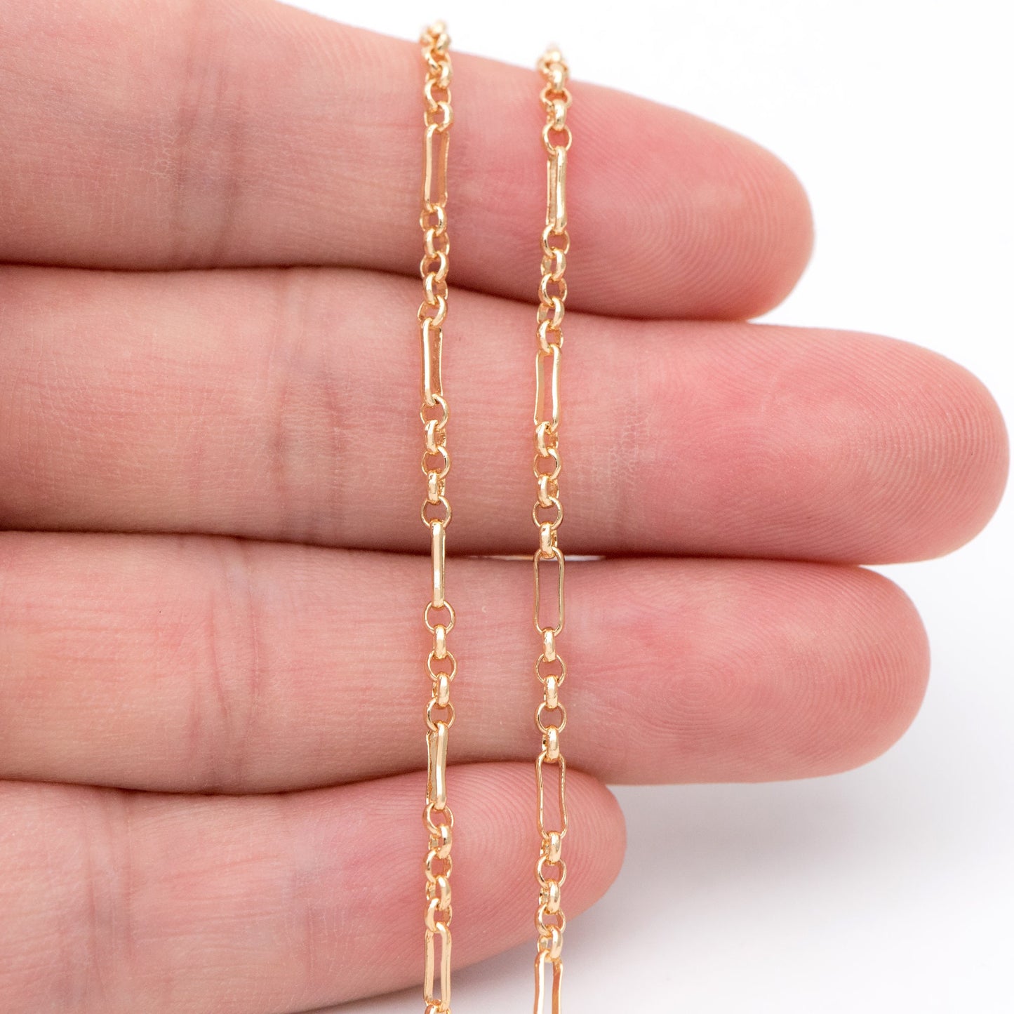 Gold plated Brass Figaro Chains 2.3mm, Long and Short Link Chains (#LK-235-1)/ 1 Meter=3.3 ft