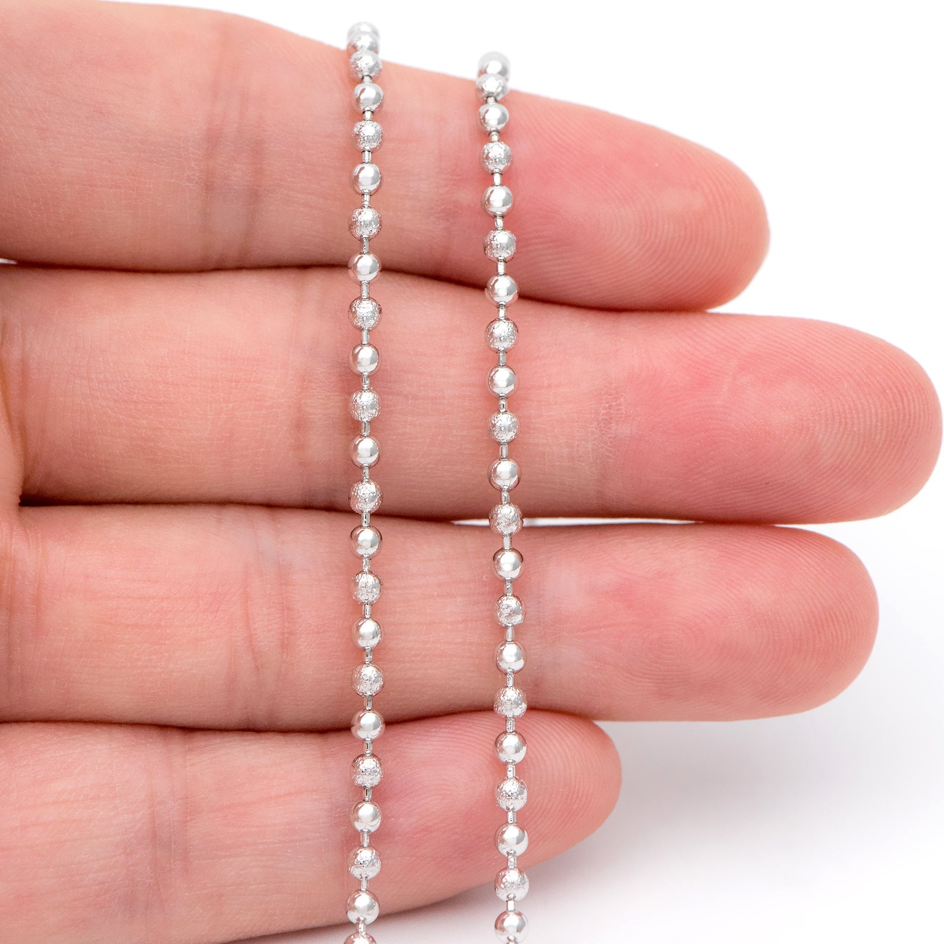 Silver tone Ball Chains 2.5mm, Matte/ Smooth Round Beaded Chain, Necklace Chain Wholesale (#LK-236-2)/ 1 Meter=3.3 ft