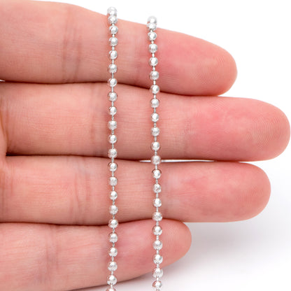 Silver tone Ball Chains 2.5mm, Matte/ Smooth Round Beaded Chain, Necklace Chain Wholesale (#LK-236-2)/ 1 Meter=3.3 ft