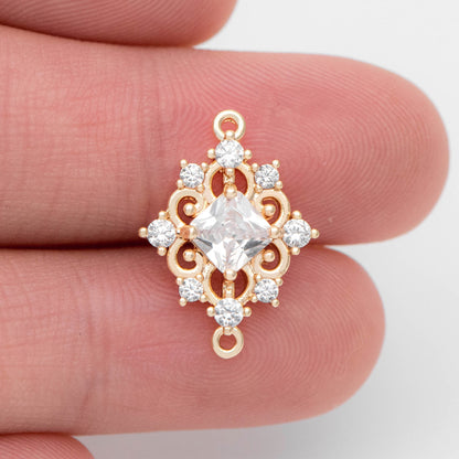 10pcs CZ Pave Gold Rhombus Connector 19x14mm,Victorian Style Earring Pendant, Rhombus Charm (GB-1196-1)