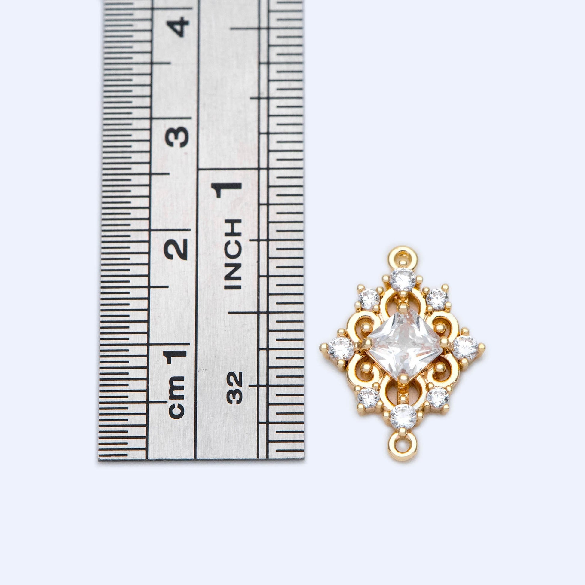 10pcs CZ Pave Gold Rhombus Connector 19x14mm,Victorian Style Earring Pendant, Rhombus Charm (GB-1196-1)