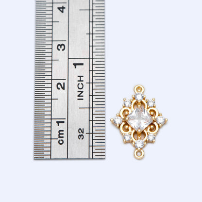 4pcs CZ Pave Gold Rhombus Connector 19x14mm,Victorian Style Earring Pendant, Rhombus Charm (GB-2535-D)