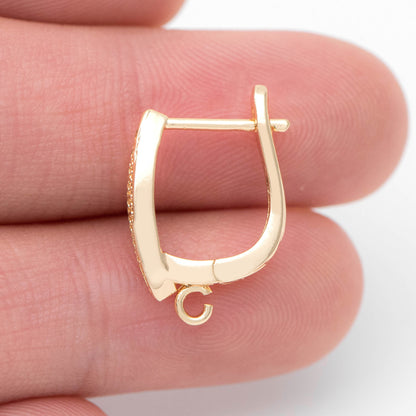 4pcs CZ Pave Gold Click-in Style Lever Back Earring Wires with Open Jump Ring,Earring Findings (GB-3904-F)
