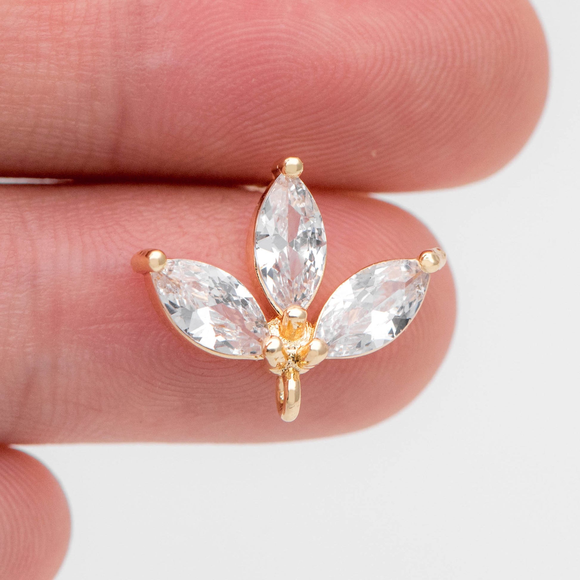 10pcs CZ Pave Gold/ Silver Tone leaf Earring with Loop 17x14mm, Dainty Studs, Leaves Earrings(#GB-1205)