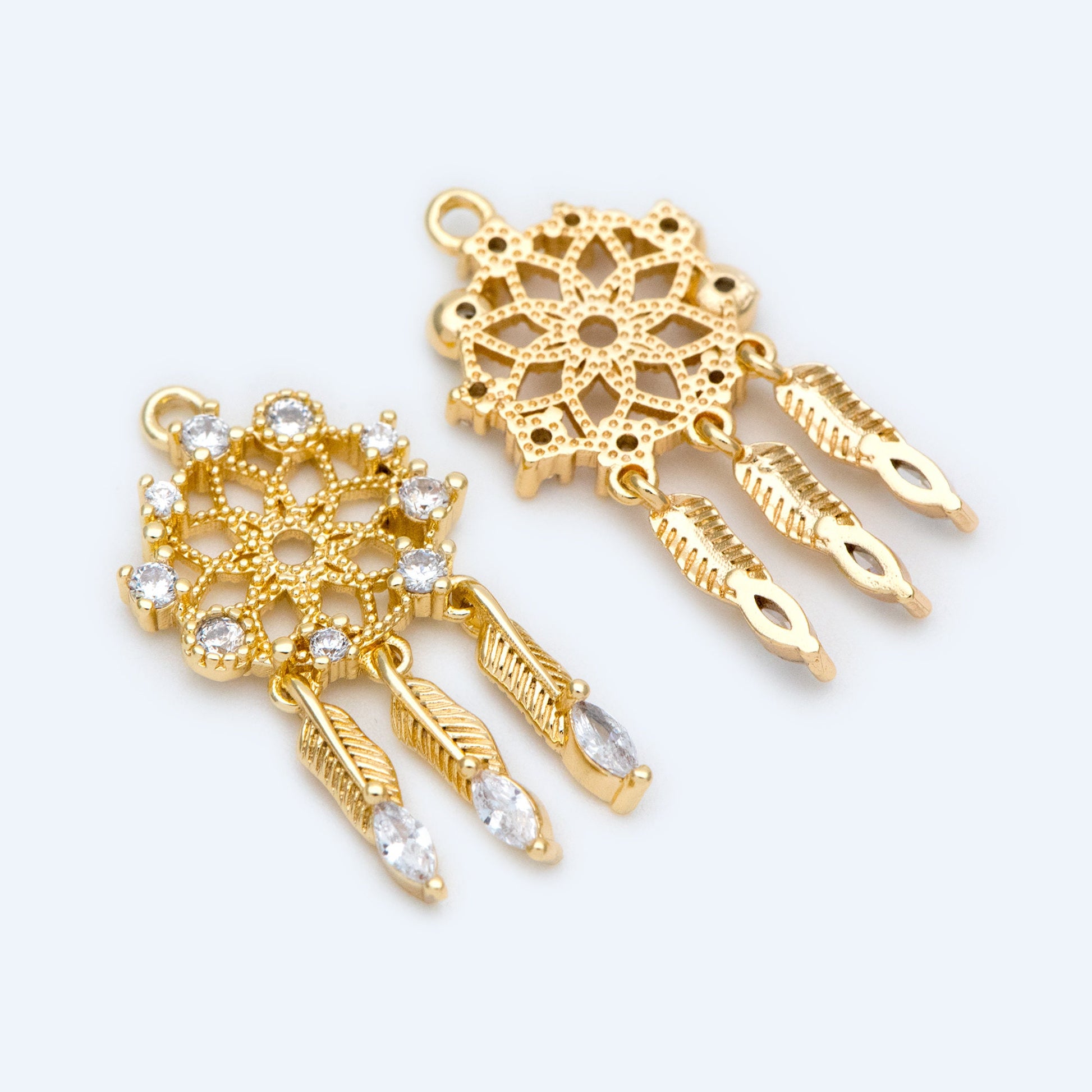 4pcs CZ Pave Gold Dreamcatcher Charms 27x14mm, Earring Part, Necklace Charm (GB-4639-C)