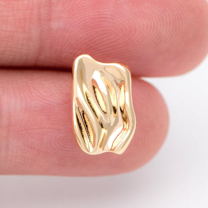10pcs Gold Waved Rectangle Earring with Loop, 13x8.5mm, 18K Gold plated Brass, Geometric Stud Earring Components (GB-1296)