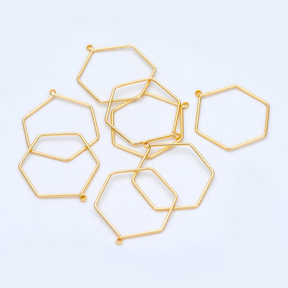 10pcs Gold hexagon wire Charms 26x21mm, 18K Gold plated Brass, Geometric Hoop Pendants (GB-368-A)
