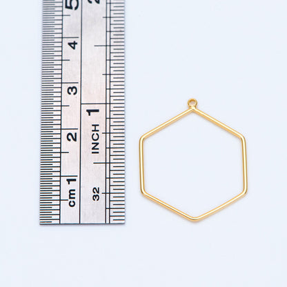 10pcs Gold hexagon wire Charms 26x21mm, 18K Gold plated Brass, Geometric Hoop Pendants (GB-368-A)