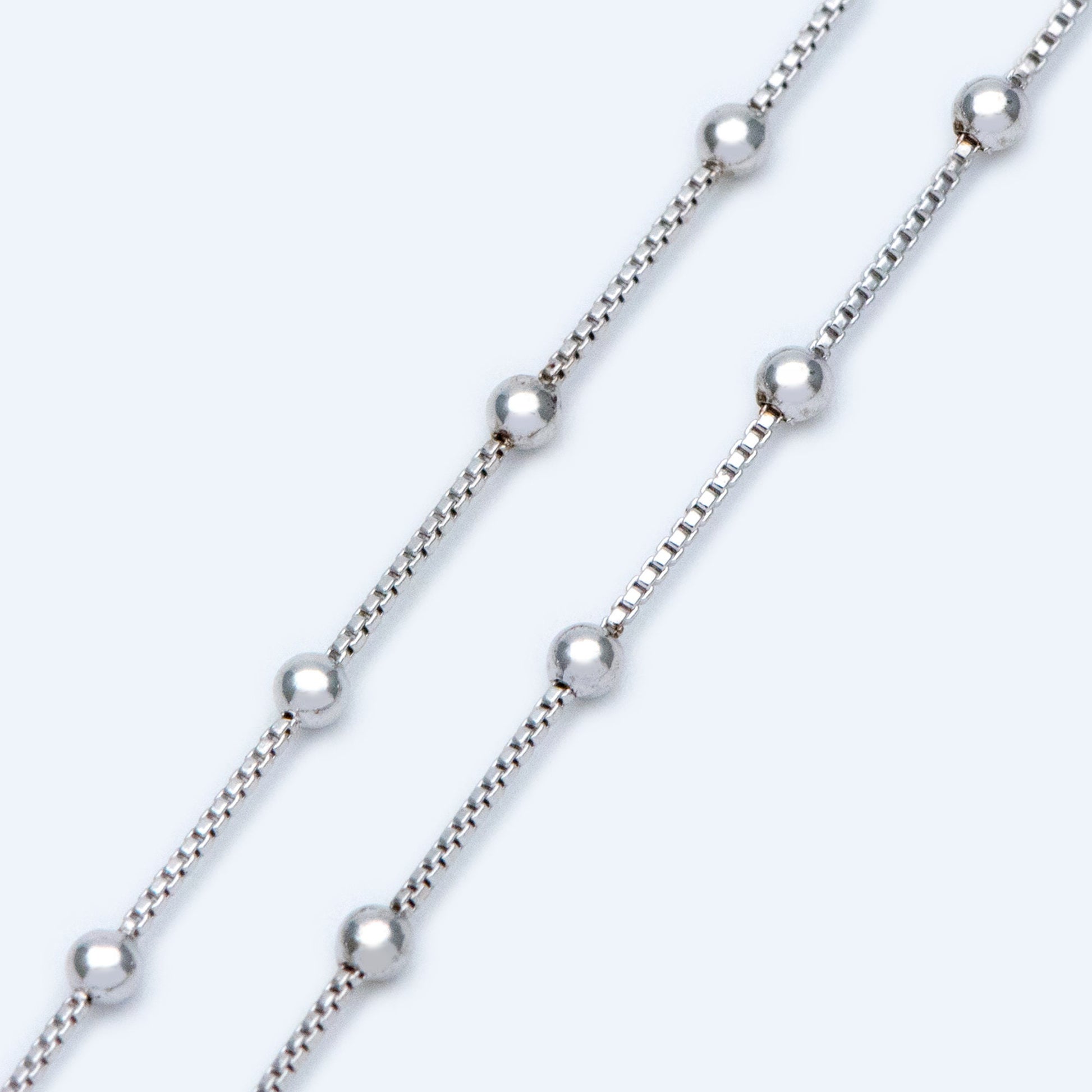 Silver tone Box Chain with 2mm Round Beads, Rhodium plated Brass Ball Chain (#LK-230-2)/ 1 Meter=3.3 ft