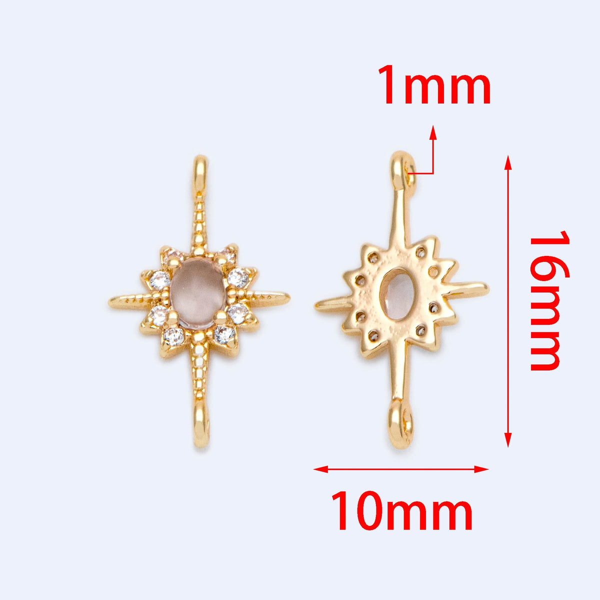 4pcs Gold North Star Connector 16x10mm, Clear Gemstone Pave Star charm Pendant (GB-3231-E)