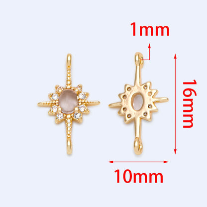 4pcs Gold North Star Connector 16x10mm, Clear Gemstone Pave Star charm Pendant (GB-3231-E)