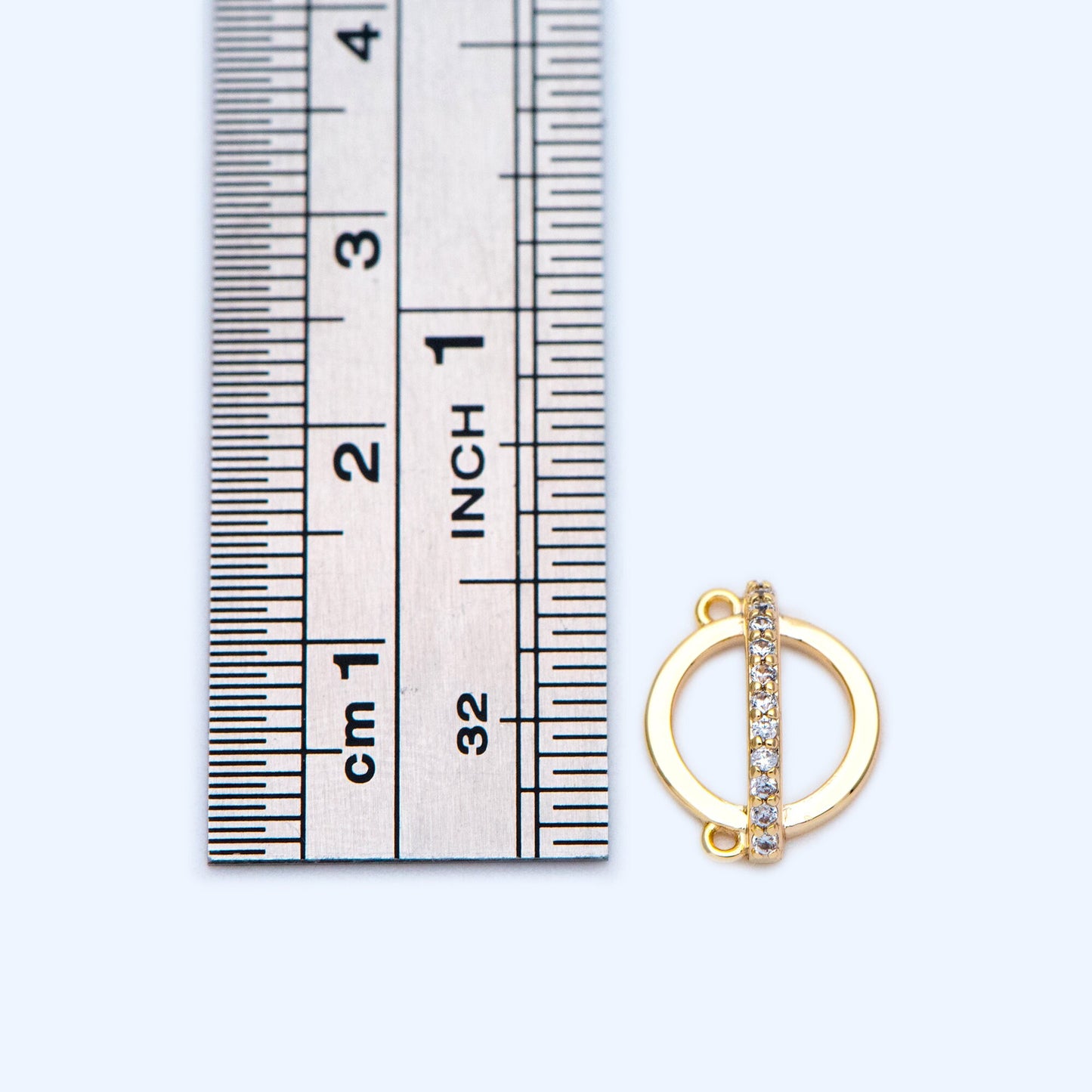 4 pieces CZ pave Gold Circle Charm Connectors 10mm (GB-1221)