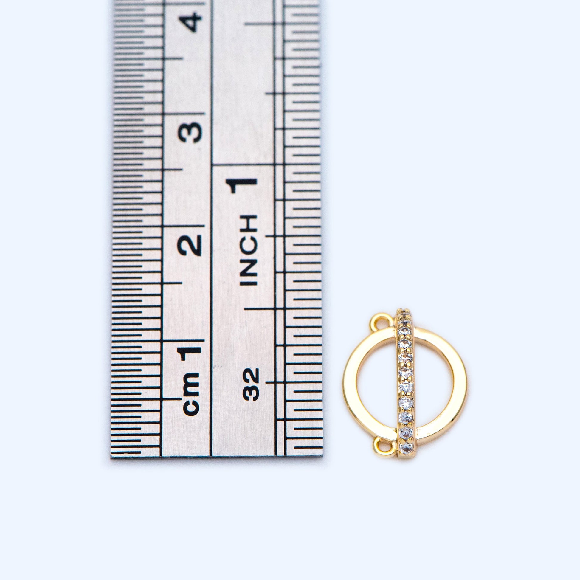 4 pieces CZ pave Gold Circle Charm Connectors 10mm (GB-1221)