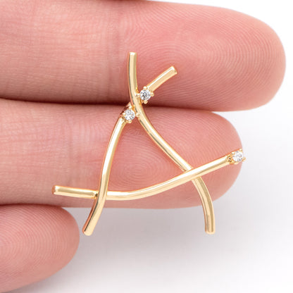 4pcs CZ Mirco Pave Geometry Earring, 25x26mm, Gold plated Brass Triangle Ear Stud Posts (GB-1229)