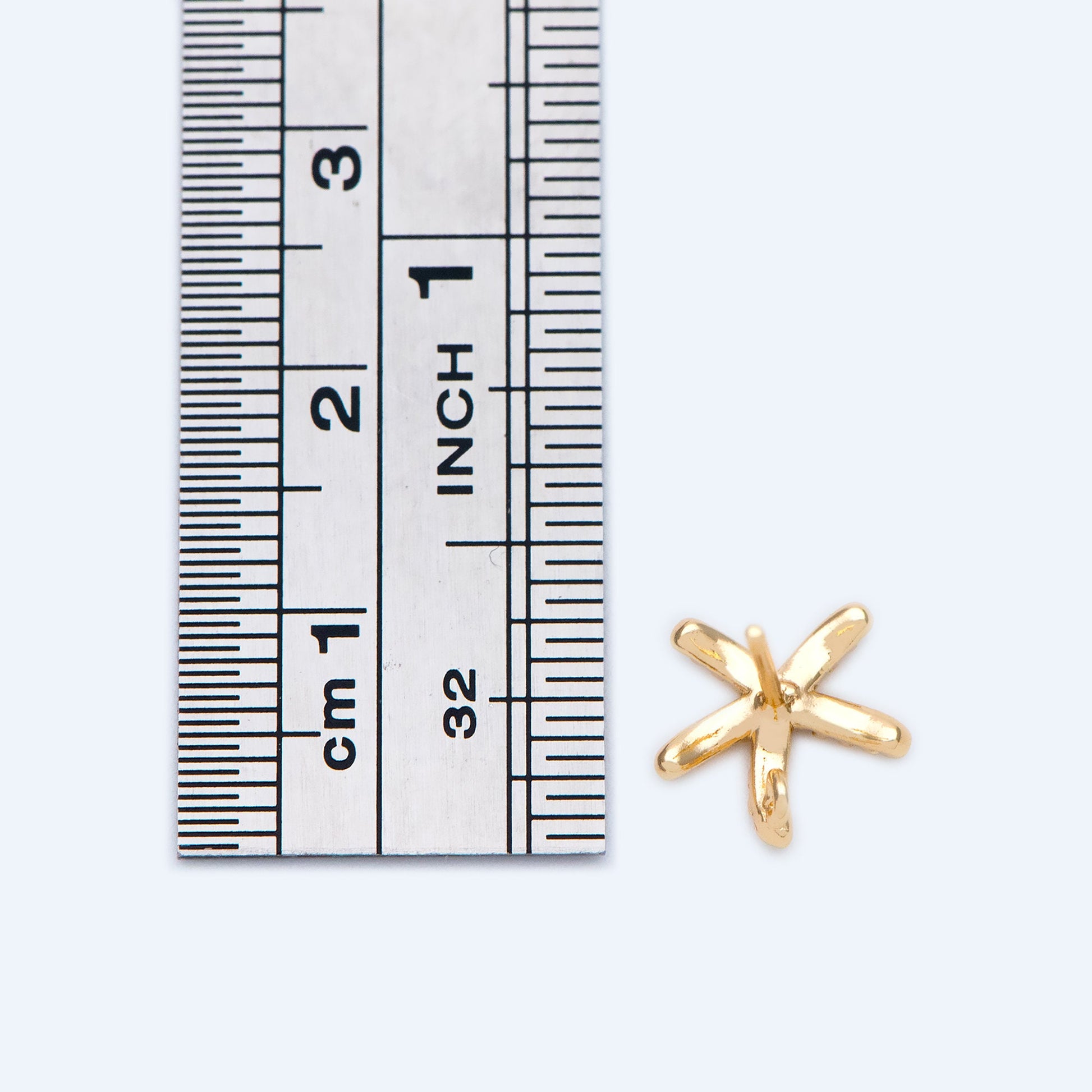 10pcs CZ Pave Starfish Ear Post with Loop, Real Gold Plated Brass Star Stud Earrings (#GB-1304)