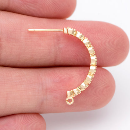 10pcs CZ Pave Gold Earring Studs, 18K Gold Plated Brass Ear Posts, Sparkly Bar Earring Components (GB-1307)