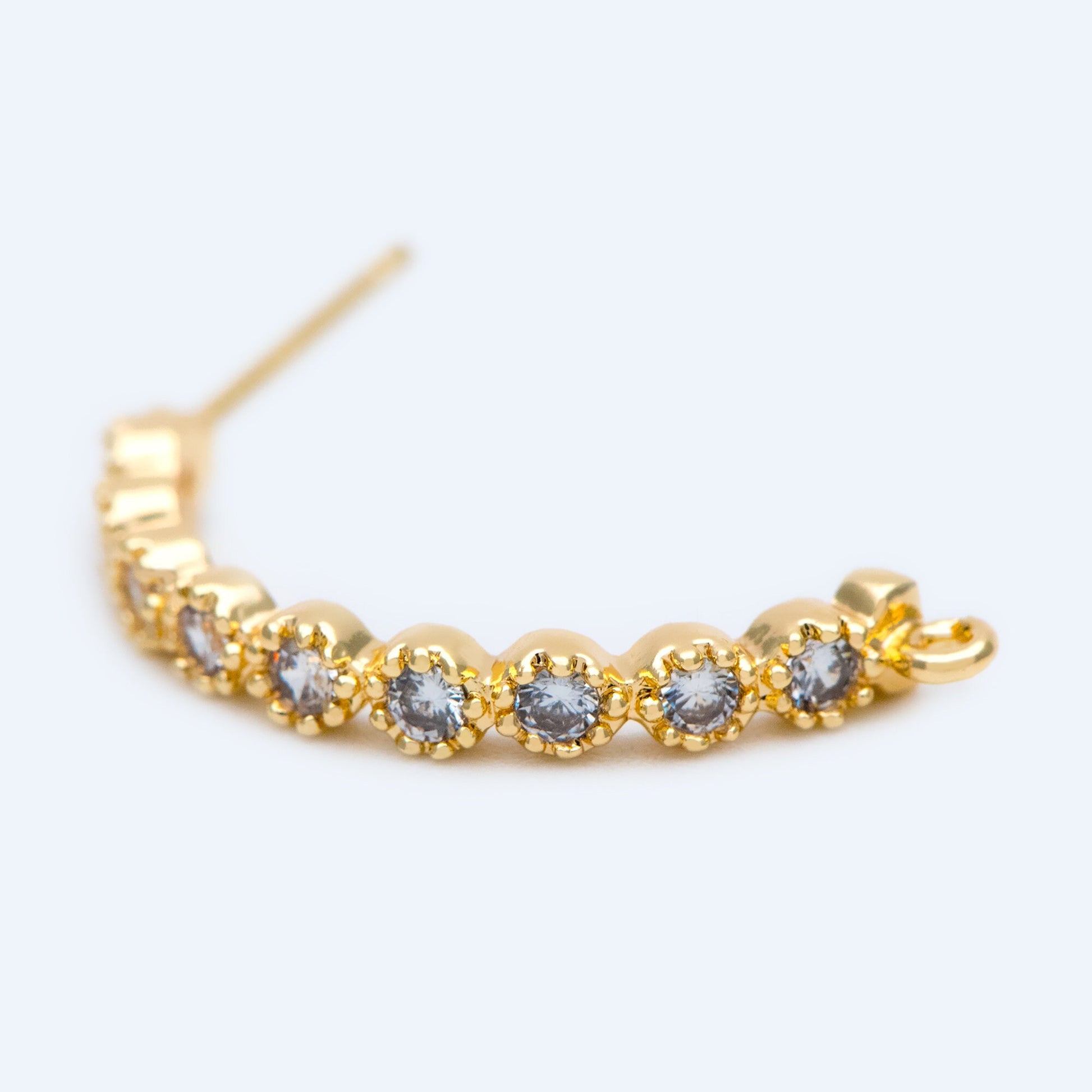 10pcs CZ Pave Gold Earring Studs, 18K Gold Plated Brass Ear Posts, Sparkly Bar Earring Components (GB-1307)