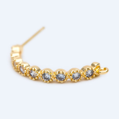 10pcs CZ Pave Gold Earring Studs, 18K Gold Plated Brass Ear Posts, Sparkly Bar Earring Components (GB-1307)