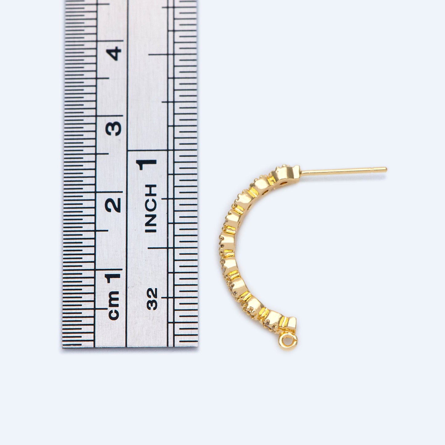 10pcs CZ Pave Gold Earring Studs, 18K Gold Plated Brass Ear Posts, Sparkly Bar Earring Components (GB-1307)