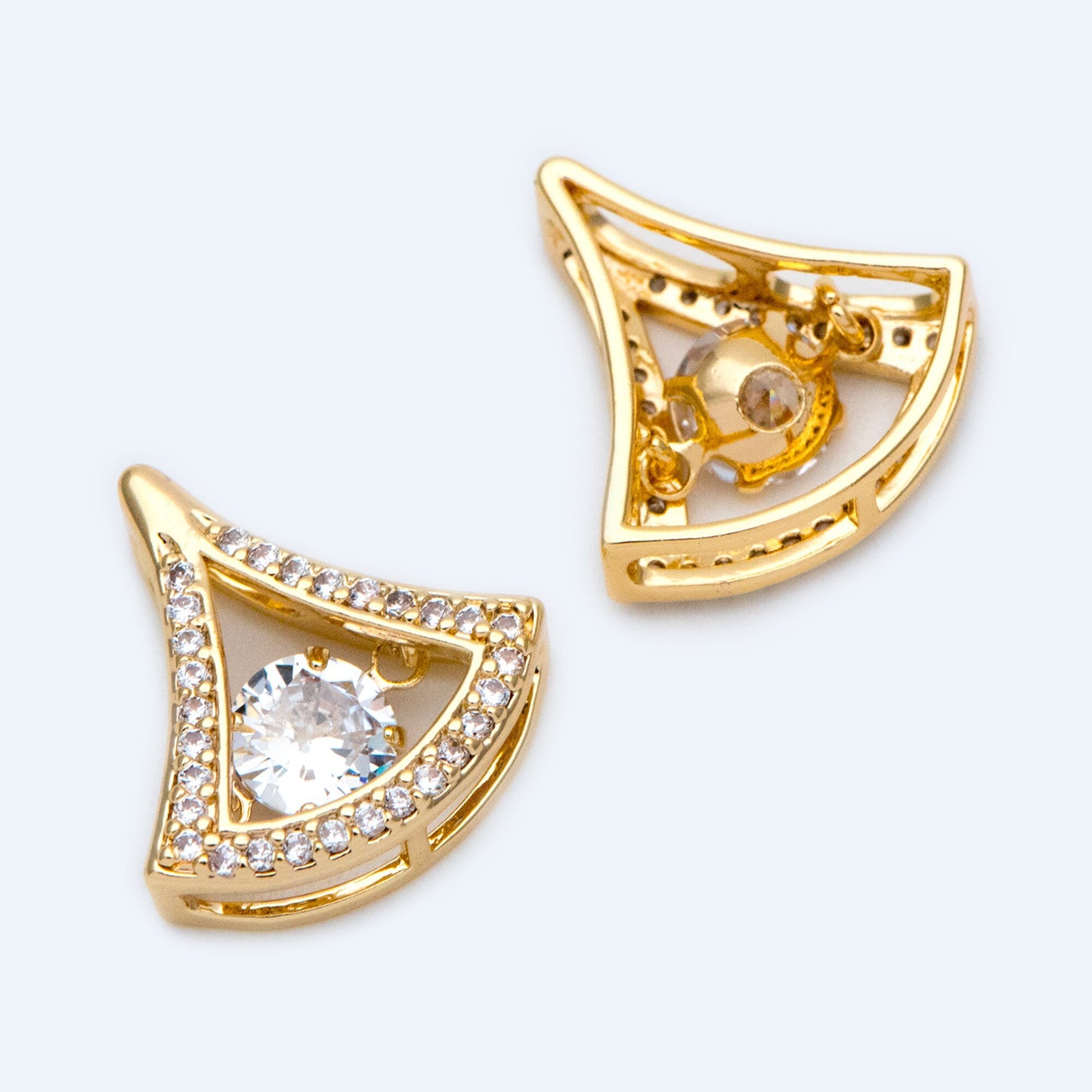 4pcs CZ Pave Gold Fan Shaped Charm 15x14mm, 18K Gold plated Gingko Leaf charm (GB-3118-I)