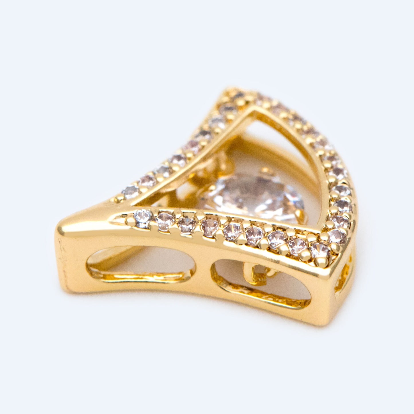 4pcs CZ Pave Gold Fan Shaped Charm 15x14mm, 18K Gold plated Gingko Leaf charm (GB-3118-I)