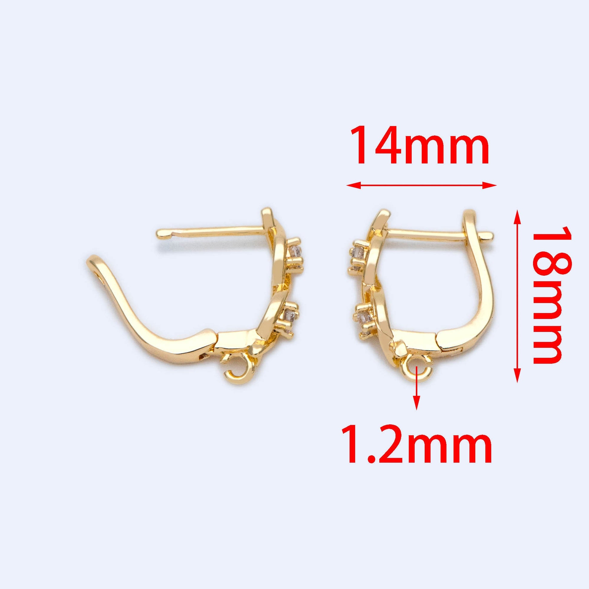 4pcs CZ Pave Gold Click-in Style Lever Back Earring Wires with Loop, Earring Findings (GB-3904-A)