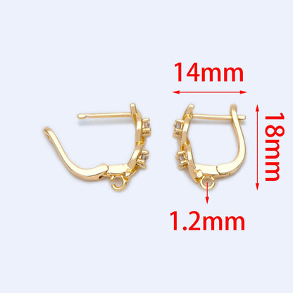 4pcs CZ Pave Gold Click-in Style Lever Back Earring Wires with Loop, Earring Findings (GB-3904-A)