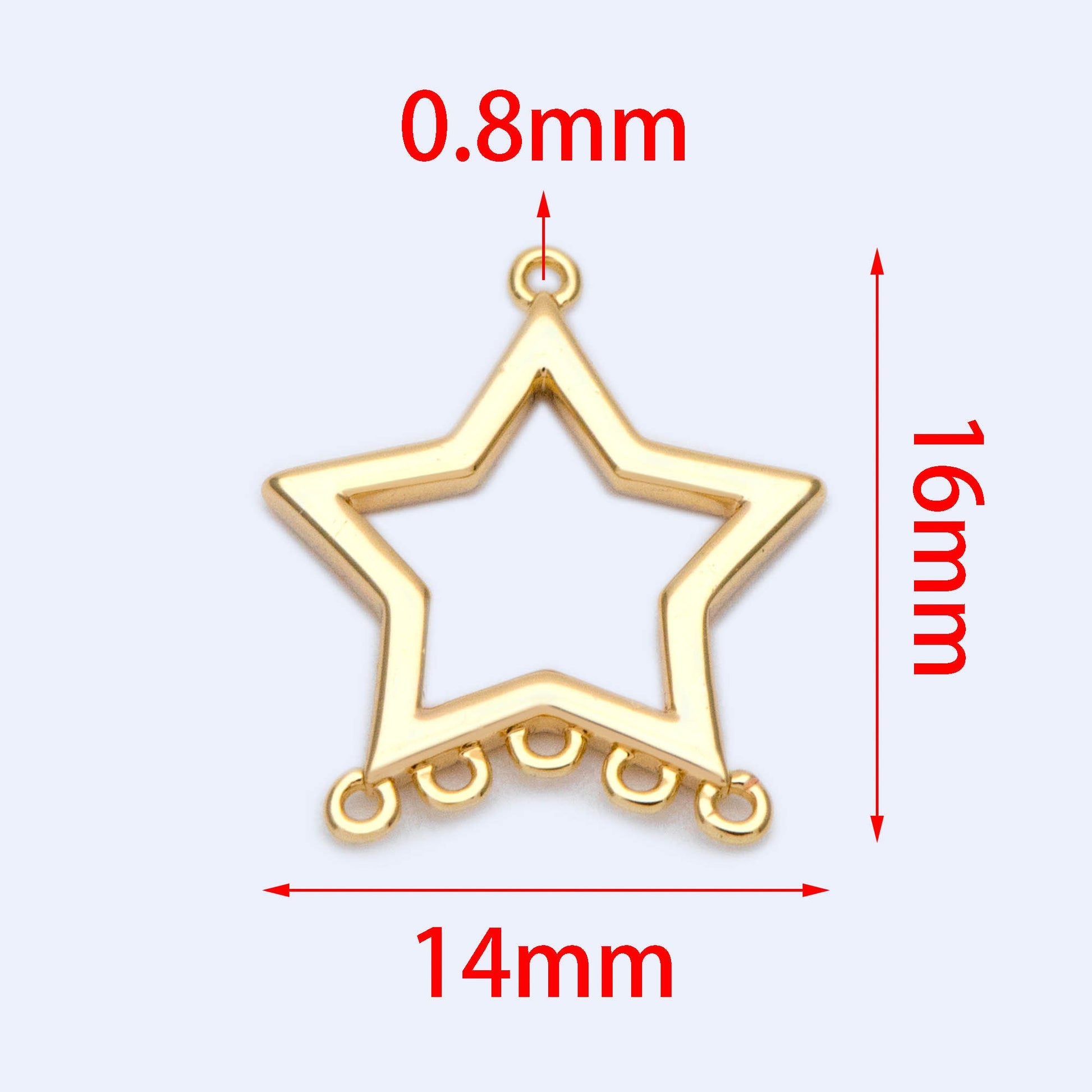 10pcs Gold plated Brass Star Charm with 5 Loops 16x14mm, Earring Charm,Earring Component (GB-1216)