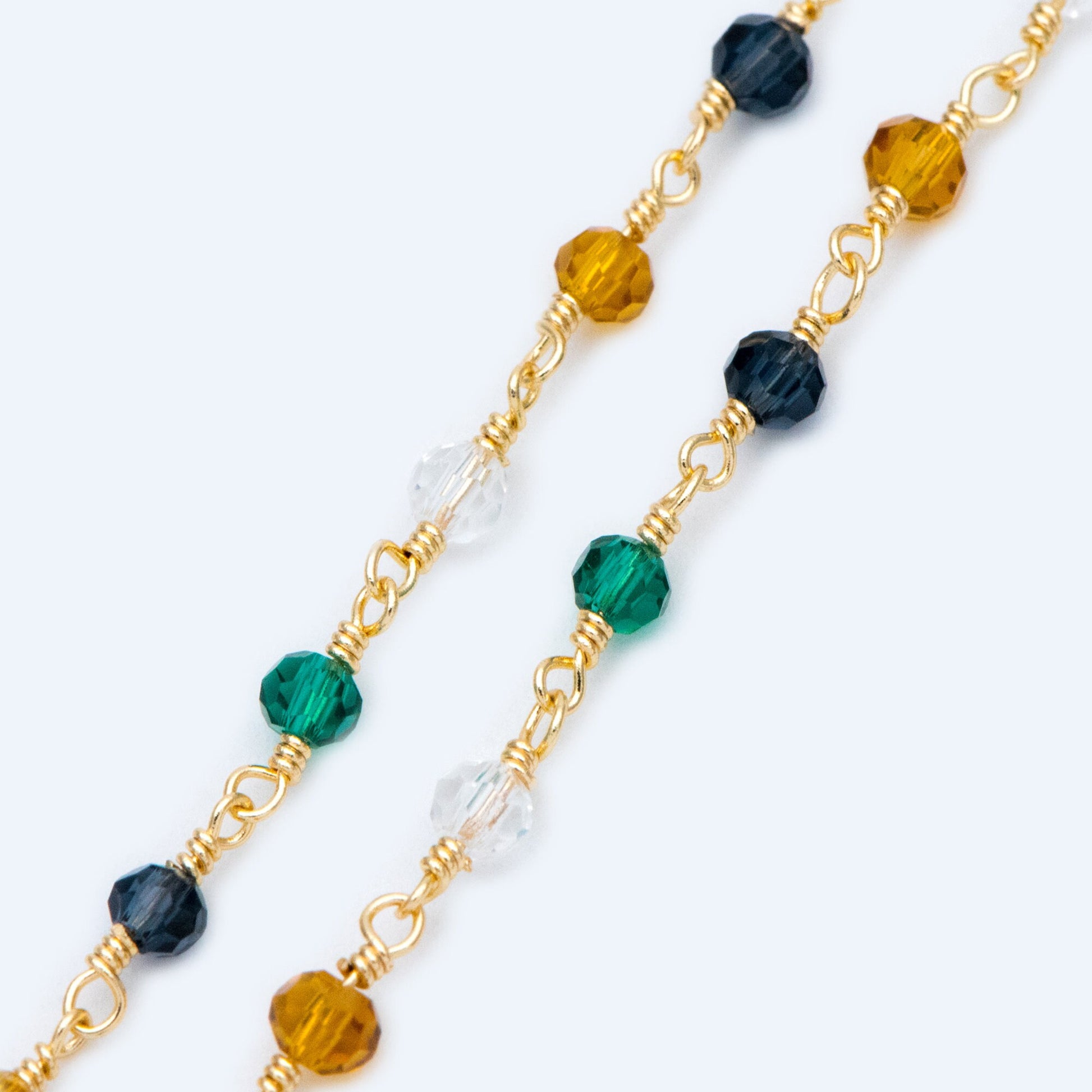 Glass Rondelle Bead Chain 3.5mm, 18K Gold plated on Brass Beaded Chains, Multi Colors Crystal (#LK-221-1)/ 1 Meter=3.3ft