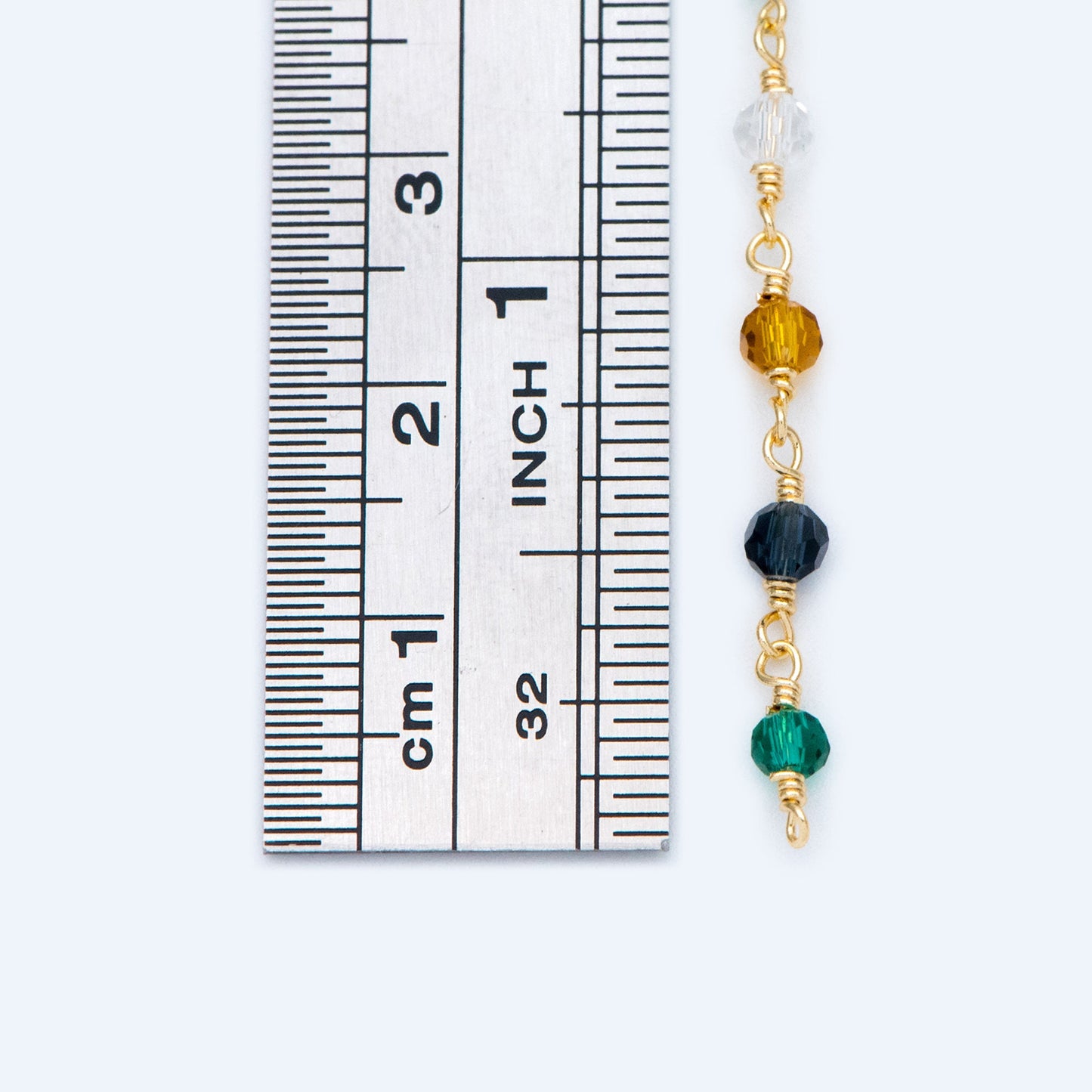 Glass Rondelle Bead Chain 3.5mm, 18K Gold plated on Brass Beaded Chains, Multi Colors Crystal (#LK-221-1)/ 1 Meter=3.3ft