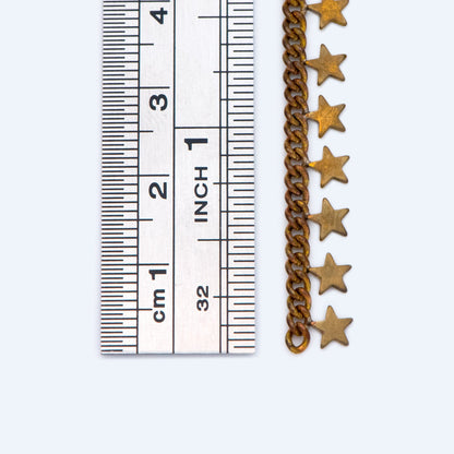 Raw Brass Star Beaded Chain, Unplated Curb Chain with Star Charms, Vintage Styled (#LK-222-RB)/ 1 Meter=3.3ft