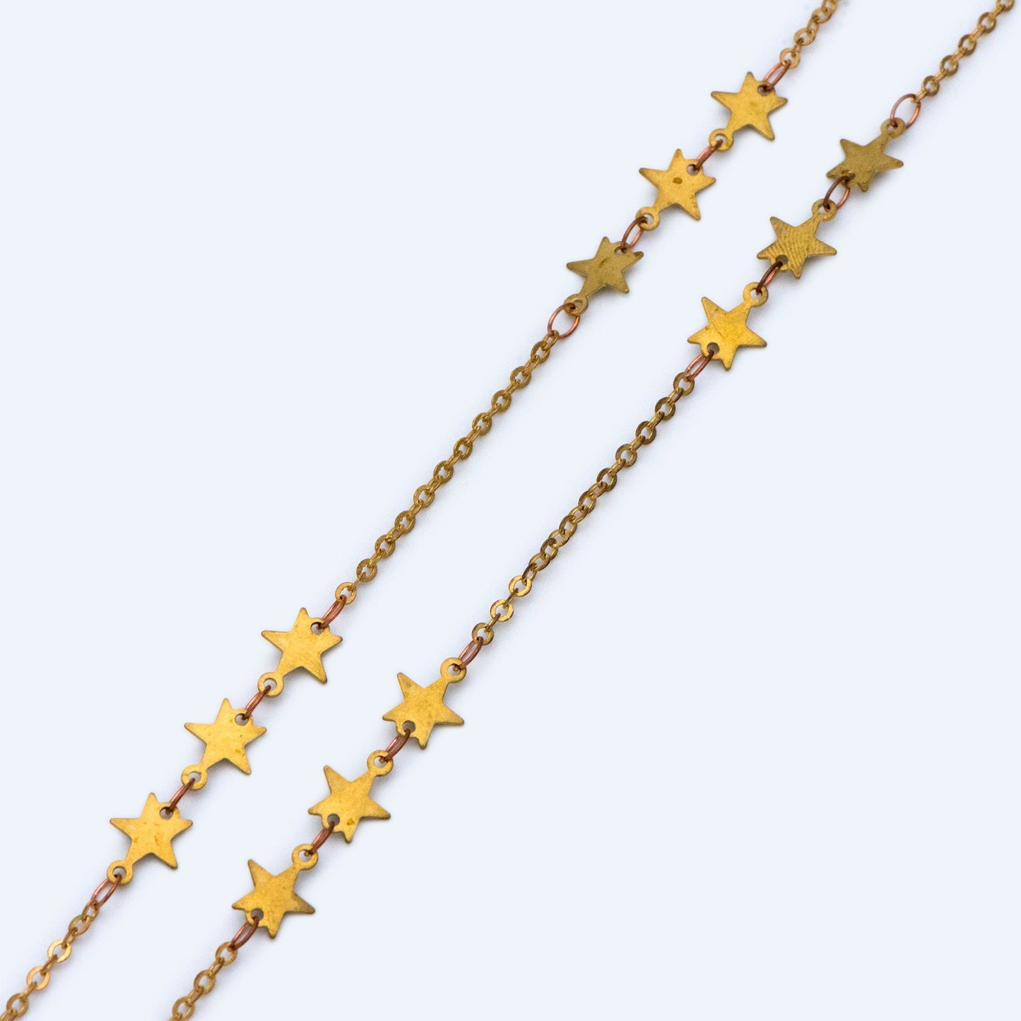 Raw Brass Star Beaded Chain 6.6mm, Unplated Star Link Chain Wholesale (#LK-214-RB)/ 1 Meter=3.3ft